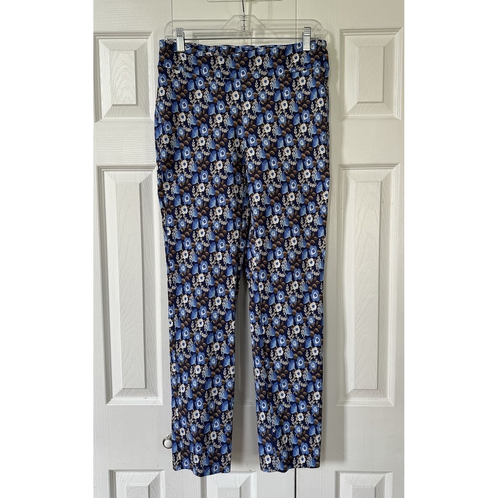 J.McLaughlin Floral Print Pants Womens Size 10 Straight Leg Blue Brown Stretchy
